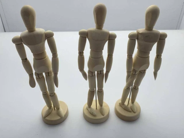 Janrax 3er Set - 8" Künstlerfigur - 20 cm männliche Manikin Holzkunst Schaufensterpuppe