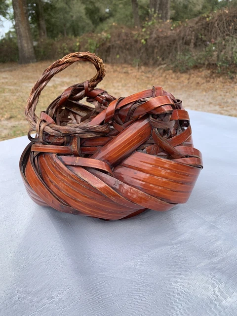 Ikebana Basket Vase handwoven bamboo Japan vintage preowned VGUC