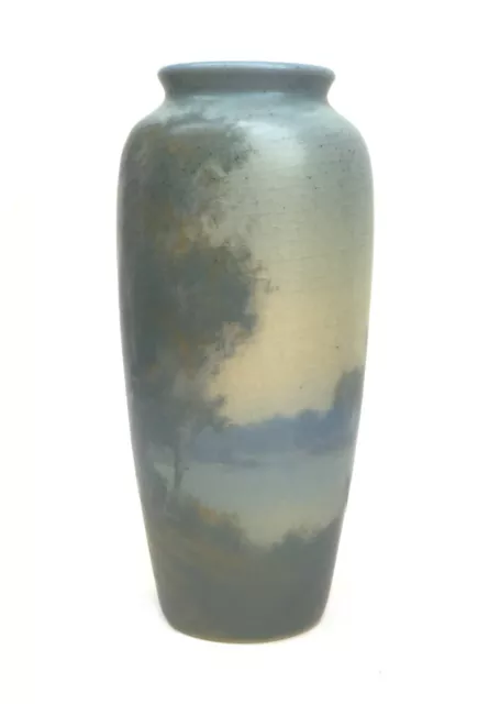 1916 Rookwood 7 1/2" Vellum, Landscape Vase by artist Fredrick Rothenbusch 3