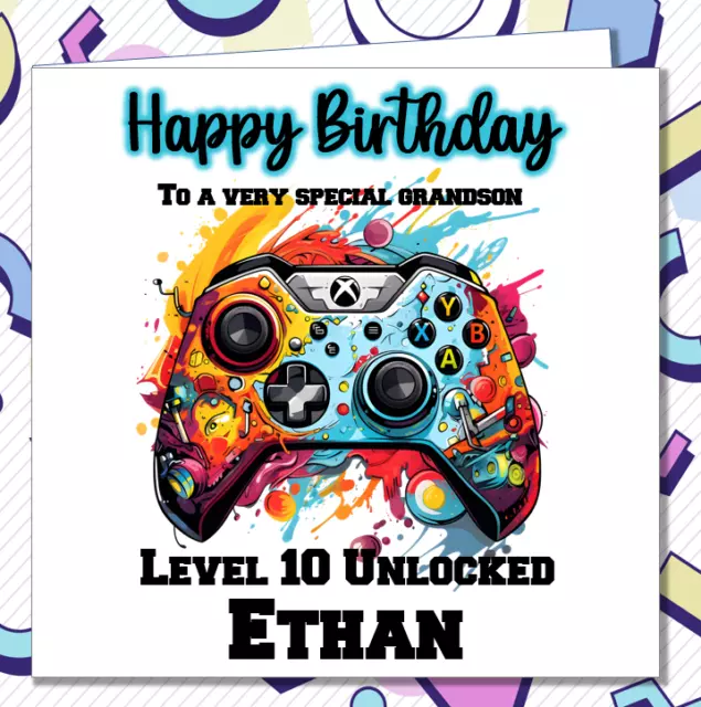 Personalised Gamer Birthday Card Grandson Son Brother Teenage Boys Gaming /PF