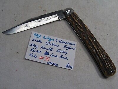 RARE Antique G WOSTENHOLM IXL Sheffield England Stag Handle Folding Pocket Knife