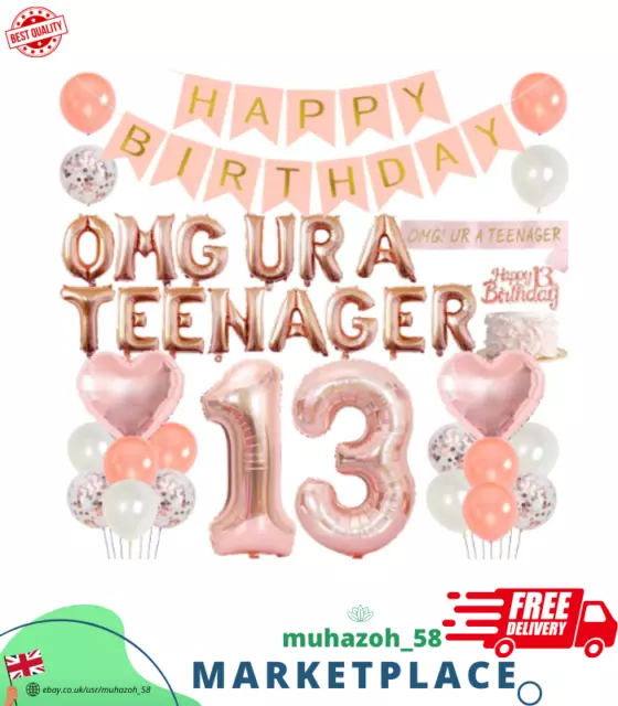 Official Teenager 13th Birthday Decorations for Girl Rose Gold Omg Ur a Teenager