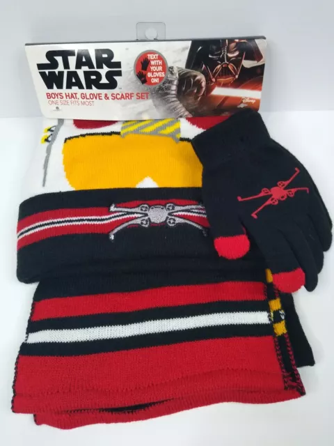 Star Wars Disney Boys Youth 3 piece Winter Beanie Hat Texting Gloves Scarf Set