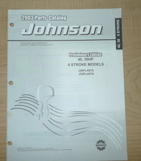 Johnson Outboard  2003 Parts Catalog 40, 50 HP 4 Stroke  Models Free Shipping