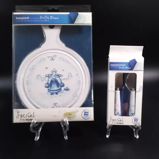 Boska Holland Blue Delft Ceramic Cheese Board & Stainless Steel Cheese Slicers