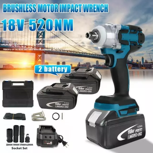 Cordless Impact Wrench Electric Gun 1/2'' High Power Driver with Li-ion Battery