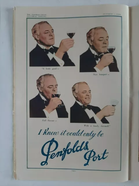 Vintage Australian advertising 1936 ad PENFOLDS PORT gentleman alcohol wine art