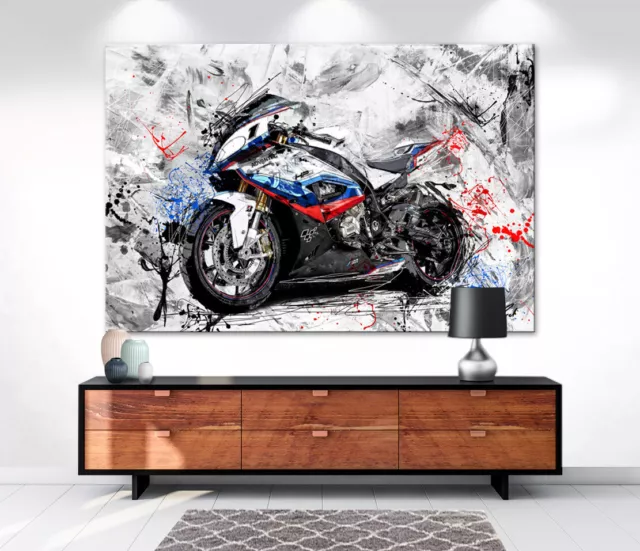 Abstraktes Motorrad Bild Kunst Leinwand Bilder Wandbilder XXL Deko Modern D1925