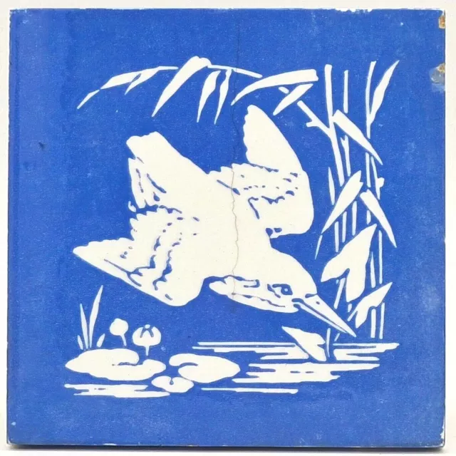 Antique Transfer Printed Tile Kingfisher Farm & Field Subjects Minton & Co C1875