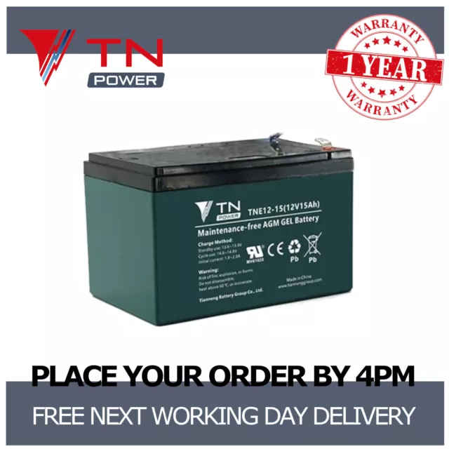 12V 15Ah AGM Battery, TN Power, Golf and Mobility Scooter, Replaces REC14-12