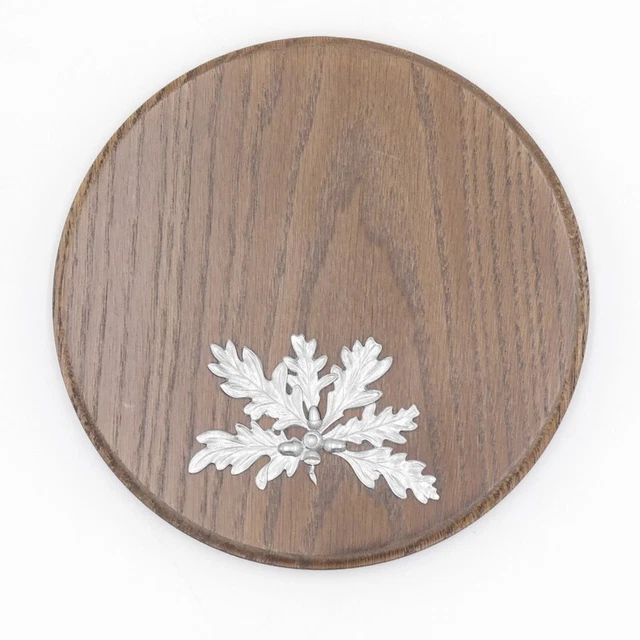 Keilerschild Rund 21cm Eiche Dunkel | Trophäenschild Mit Eichenlaub Deckblatt | Für Wildschwein Keilerwaffen