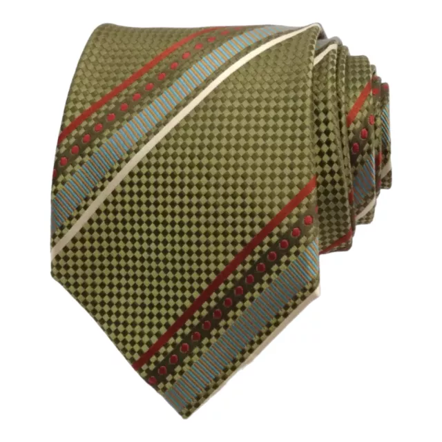 Ben Sherman Mens Designer Tie 100% Silk Green Burnt Orange Striped Necktie