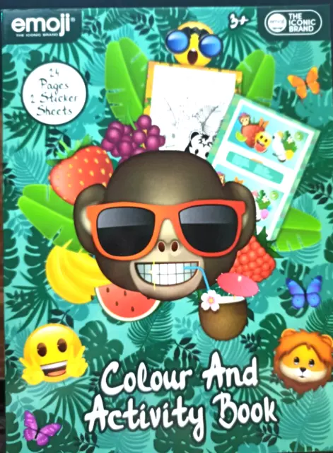 Malbuch- Aktivitätsbuch Emoji 24 Seiten +2 Sticker Blätter Din A4 Kinder, Schule