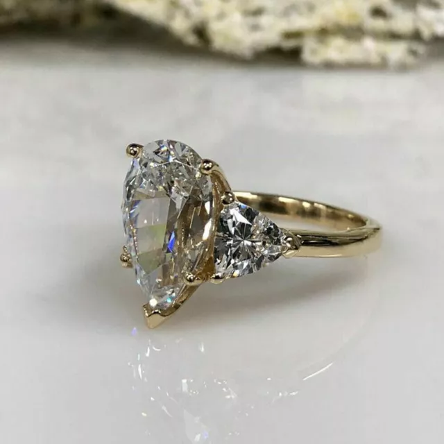 4.00 Ct Pear Cut Diamond Sterling Yellow Silver Wedding Ring VVS1/D Lab-Created