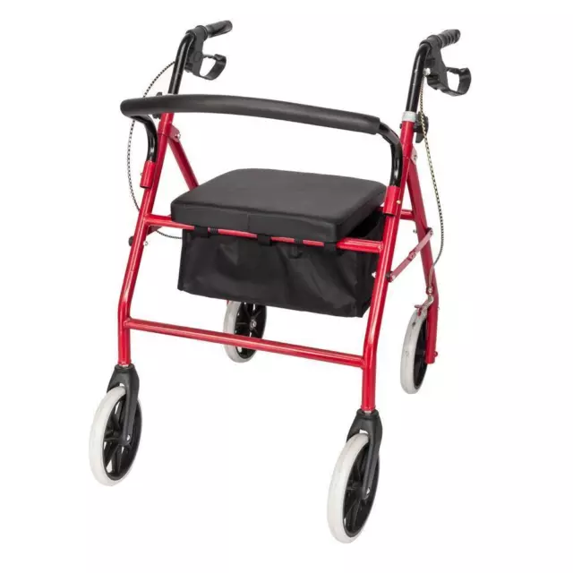 Folding Lightweight Rollator 4 Wheeled Walker Mobility Walking Aid W/ Seat Bag