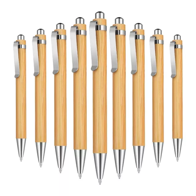 15 Pieces Bamboo Retractable Ballpoint Pen Black Ink 1 mm Office Products3385