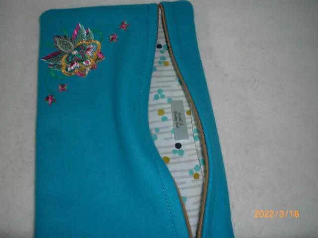 Dance Regalia Bag, Turquoise Trade Wool, Fully Lined, Embroidered Flowers 3