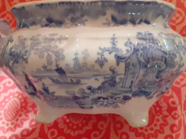 Antique Blue&White Chinoiserie Stoneware China Small Tureen Fairy Villas Design