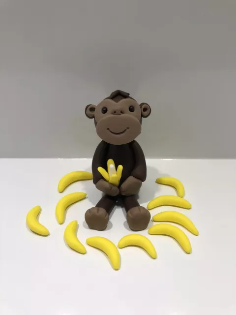 3D Monkey Edible Fondant Cake Toppers, 1 Monkey With 10 Bananas. 2