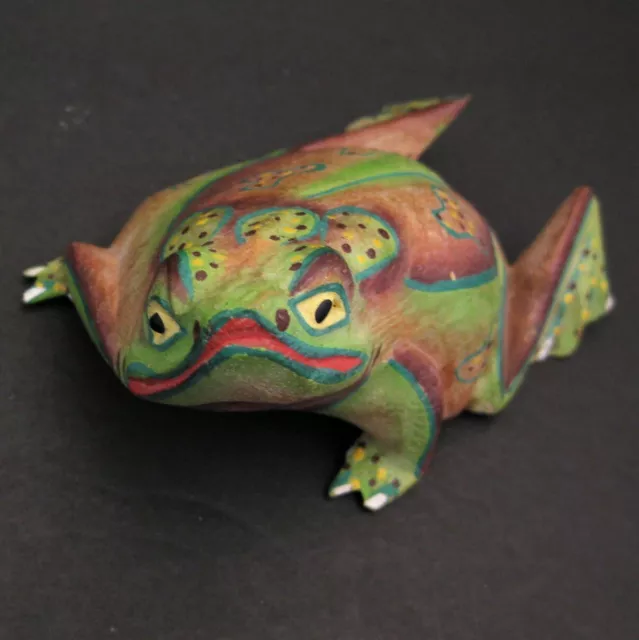 Folk Art Carved Wood Frog Painted Handcrafted Figurine 2in tall Indonesia