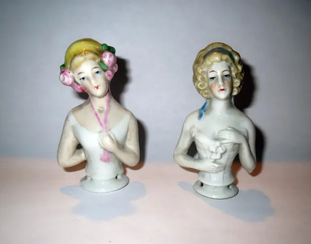 Antique Collection GERMAN PORCELAIN PINCUSHION - WOMAN STATUES Figurine Doll