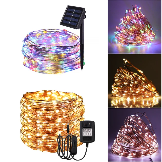 LED Solar/Plug-in Fairy String Light Copper Wire Outdoor Waterproof Garden Decor
