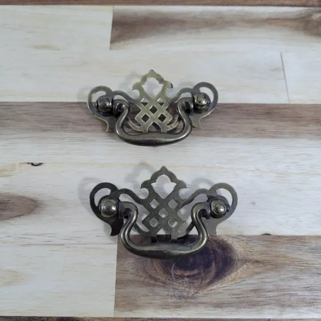 Lot of 2 Antique Hardware Brass Chippendale Style Drawer Pull Handle 2" Center