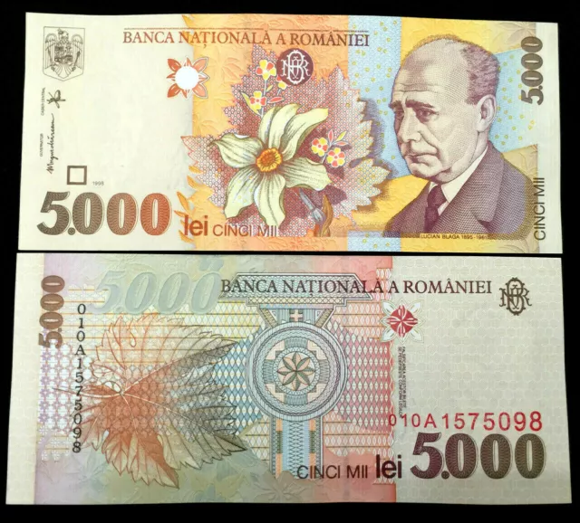 Romania 5000 Lei 1998 Banknote World Paper Money UNC Currency Bill Note