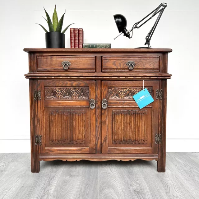 Old Charm Oak Ornate Retro / Vintage 2 Drawers Sideboard 94cm