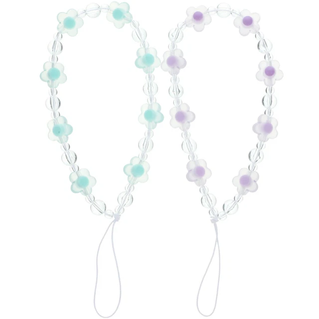 2 Pcs Phone Beaded Wrist Strap Charm Kawaii Cell Case Lanyard The Flowers