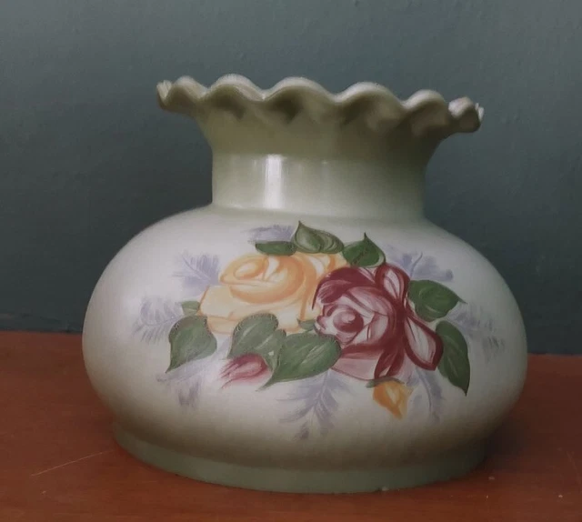 Vintage GWTW Green Glass Replacement Lamp Shade Roses 6.75" Fitter