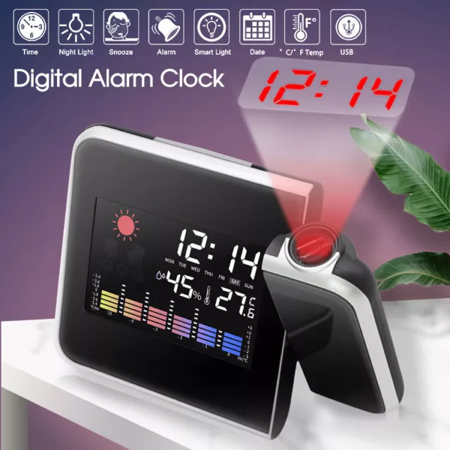 Smart Digital LED Projection Alarm Clock Temperature Time Projector LCD Display