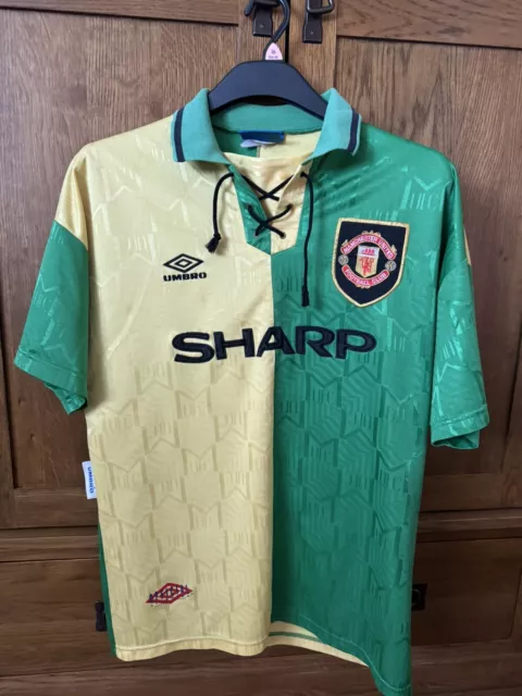 Manchester United 92/94 Away 3rd Shirt Newton Heath Green & Gold Mens Size L