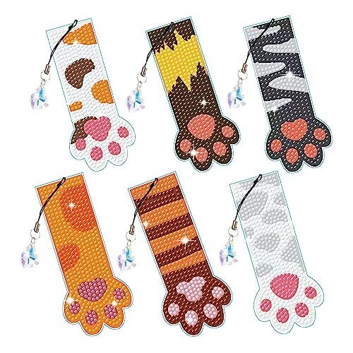 6 Pcs Bookmarks  5D Diamond Painting Cat Paw Cute Bookmarks – Handmade DIY