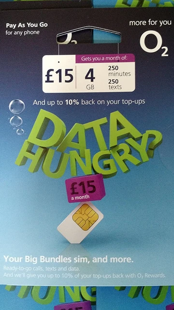O2 Sim Card Pay As You Go Nano Micro Triple Cut 4G GSM 02 for iPhone & Galaxy UK