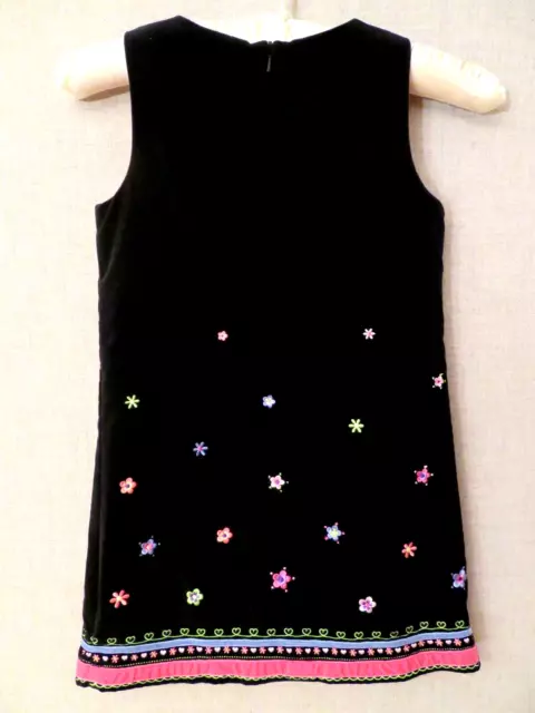 TALBOTS KIDS Girls Size 5 Jumper Dress Black Cotton Velour Embroidered Flowers 2
