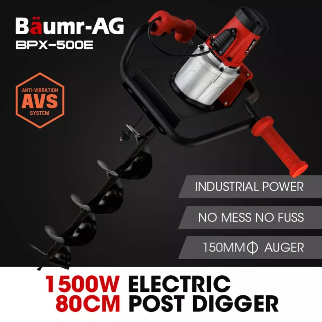 BAUMR-AG Post Hole Digger Electric 1500W Earth Auger Hand Drill Borer Garden