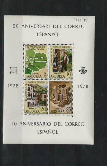 Spanisch Andorra -Block  1 --50 Jahre Spanisches Postamt