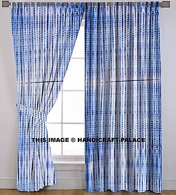 Indian Tie Dye Blue Shibori Cotton Hippie Door Cutain Decor Window Curtains 2 PC