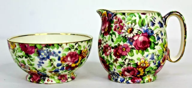 Royal Winton Summertime Chintz Creamer And Open Sugar Bowl Beautiful Vintage Set