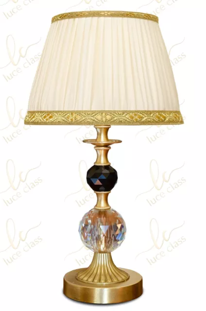 lampada da tavolo comodino classica in cristallo e ottone con paralume plissé%