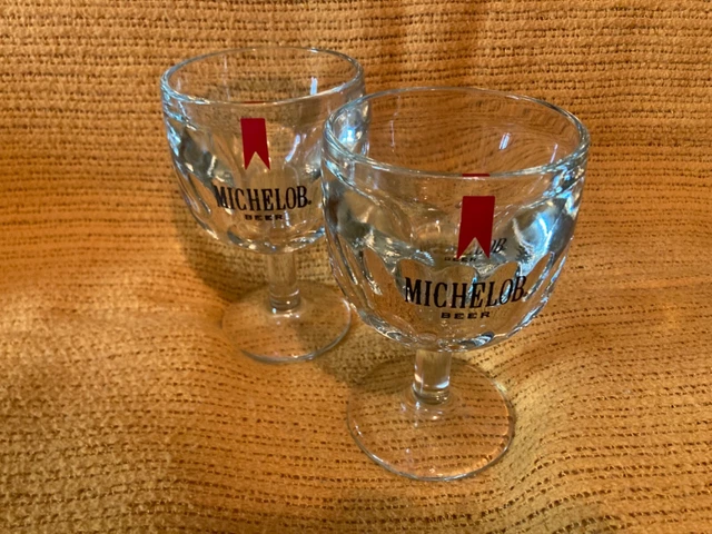 Michelob Beer Clear Cut Glass Stem Glasses Set, Goblets, Vintage, 152.4 mm