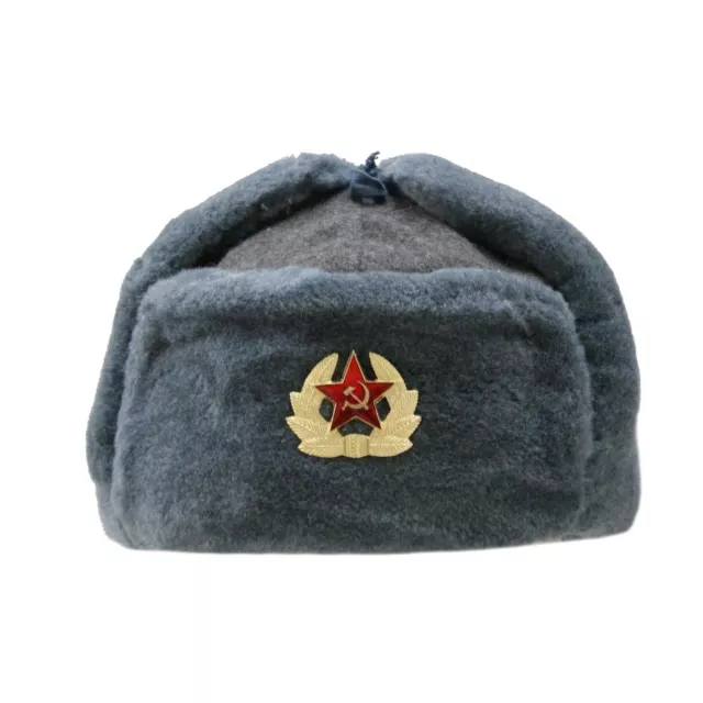 Original Russian Hat Cossack Winter Warm Wool Mixed Fur Army Military Badge