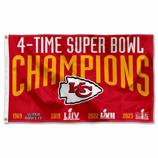 Kansas City Chiefs 3x5 ft flag 4 Time Super Bowl Champions Ideal NFL Gift Banner