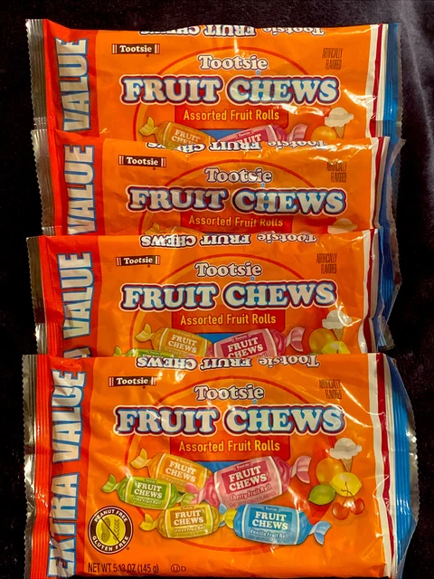 4 Bag Lot Tootsie Fruit Chews Assorted Flavor Rolls, Ships Immediately