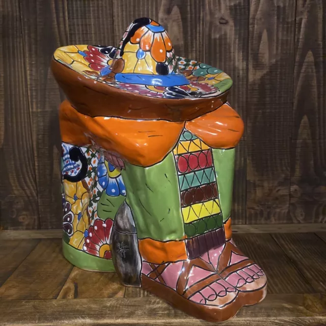 Talavera Sleeping Mexican Man Figure Statue Sombrero Pancho 15” Folk Art