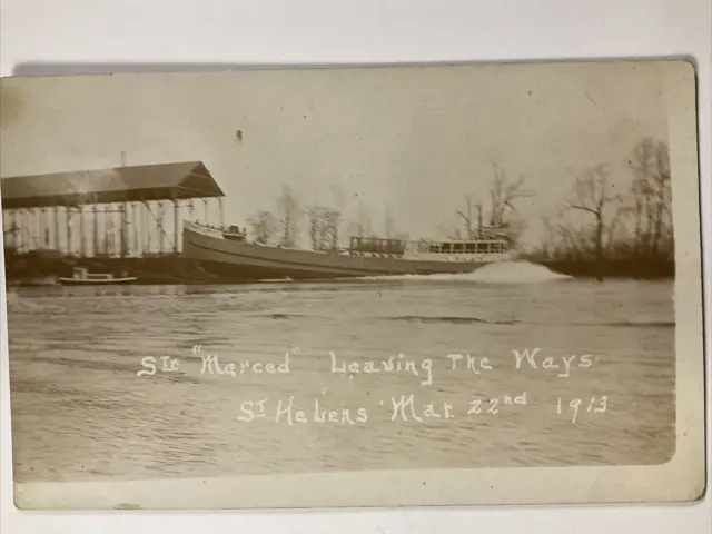 1913 St. Helens, Washington Steamer Merced RPPC Real Photo Postcard