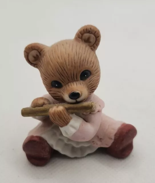 VINTAGE "HOMCO" Porcelain Bear Figurine - #1422 - Girl Playing Flute
