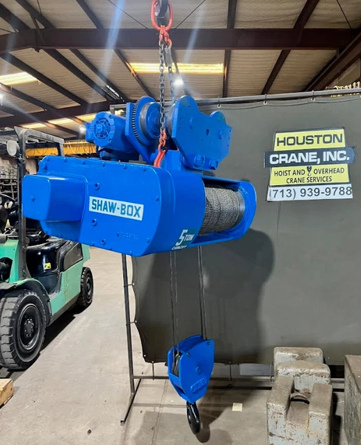 Shaw-Box 5 Ton Electric Wire Hoist w/ Motorized Trolley, 26 Ft Lift, 230/460V