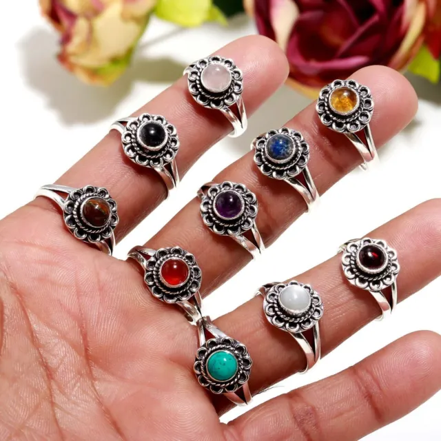 Mix Natural Gemstones Wholesale Lot Jewelry Handmade 925 Sterling Silver Rings